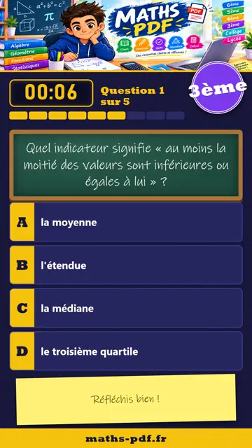 Vidéos QCM maths 3ème : Statistiques, partie 2