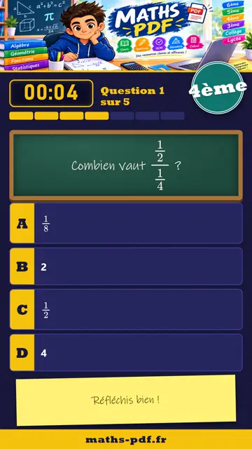 Vidéos QCM maths 4ème : Fractions : multiplication et division, partie 2