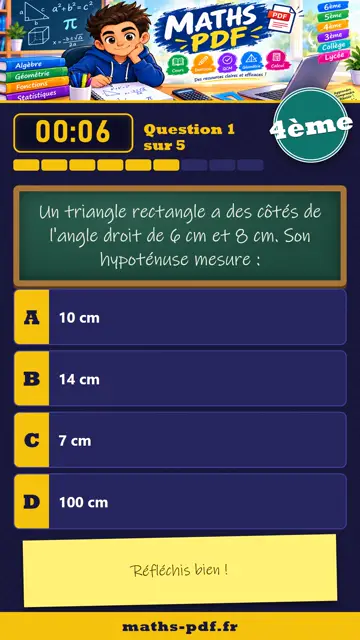 Vidéos QCM maths 4ème : Le théorème de Pythagore, partie 1