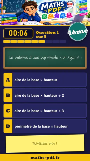Vidéos QCM maths 4ème : Pyramides, cônes et volumes, partie 1