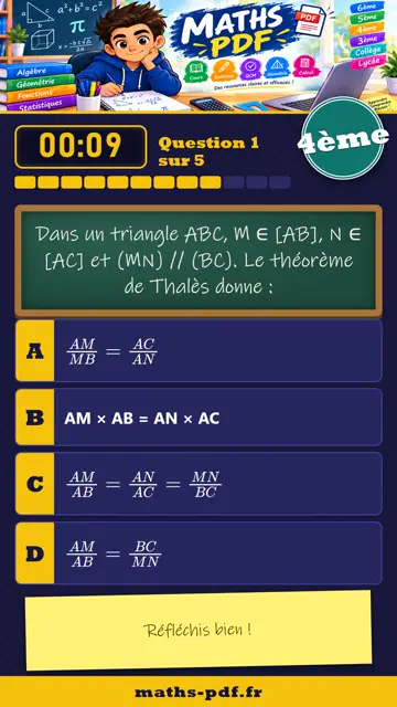Vidéos QCM maths 4ème : Thalès et triangles semblables, partie 1