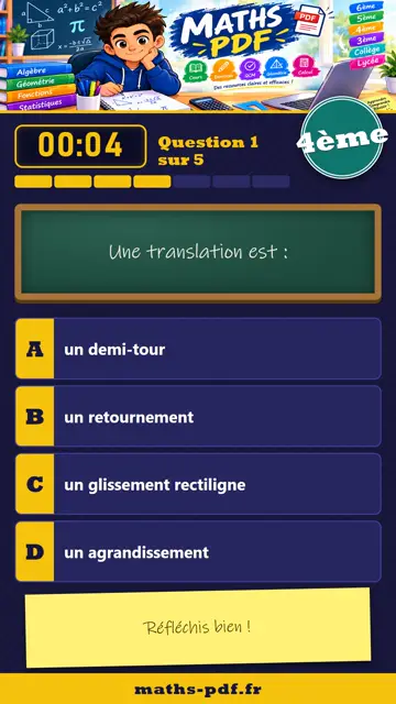 Vidéos QCM maths 4ème : Translation et rotation, partie 1