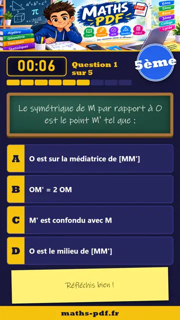 Vidéos QCM maths 5ème : La symétrie centrale, partie 1