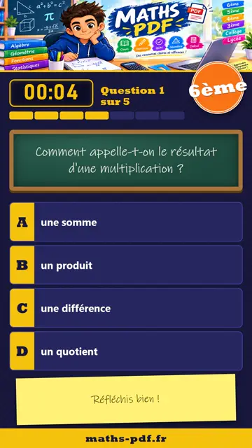 Vidéos QCM maths 6ème : Addition, soustraction et multiplication, partie 1