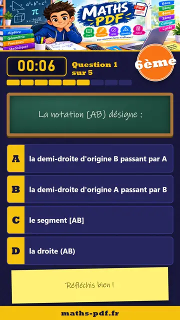 Vidéos QCM maths 6ème : Droites, segments et cercles, partie 2