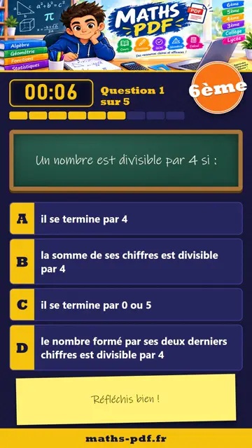 Vidéos QCM maths 6ème : La division, partie 2