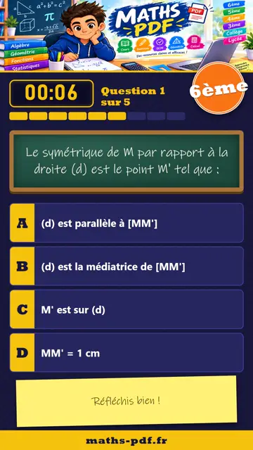 Vidéos QCM maths 6ème : La symétrie axiale, partie 1