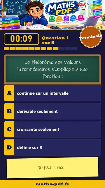 Vidéos QCM maths Terminale : Continuité et dérivation, partie 1
