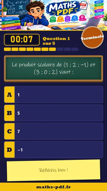Vidéos QCM maths Terminale : Produit scalaire dans l’espace, partie 1