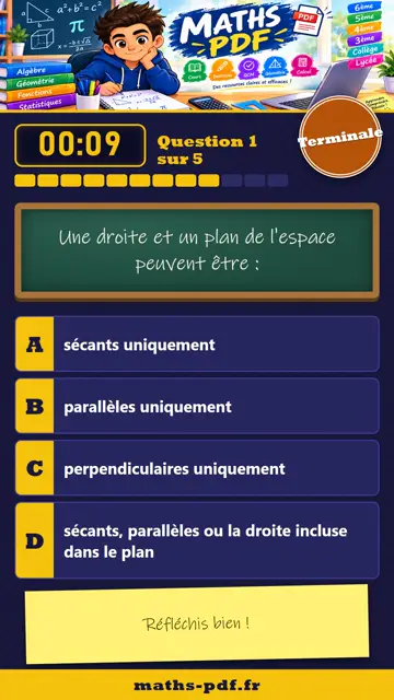 Vidéos QCM maths Terminale : Vecteurs, droites et plans de l’espace, partie 2